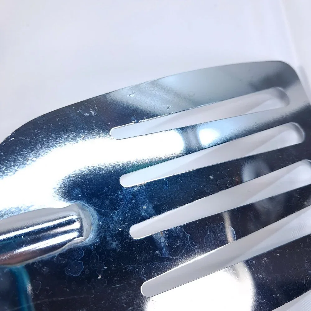 Vintage EKCO USA Chromium Plated Slotted Spatula turner Avocado‎ Green Handle